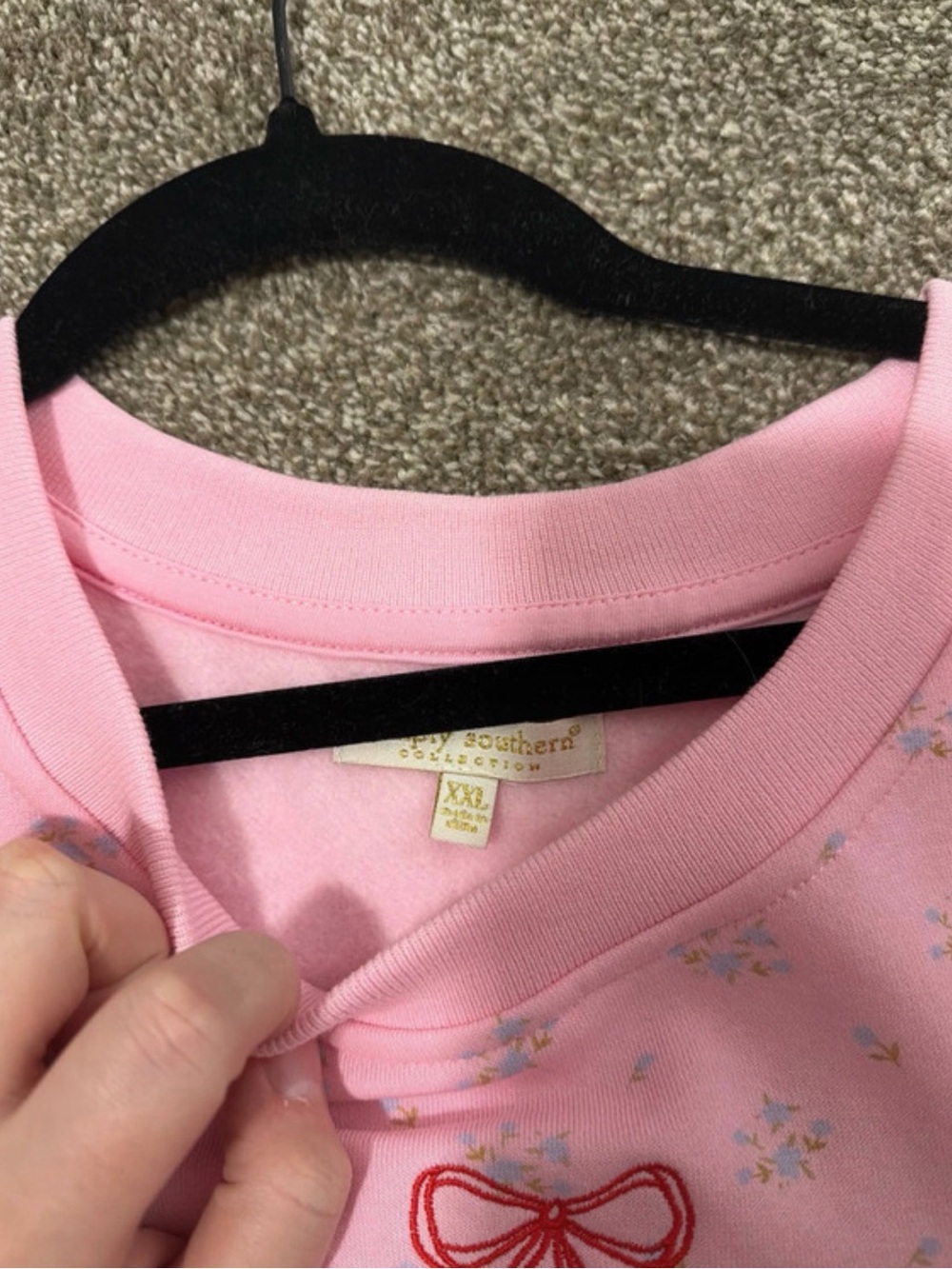 Simply Southern Pink Floral Cherry Crewneck Sweatshirt - Picture 5 of 5